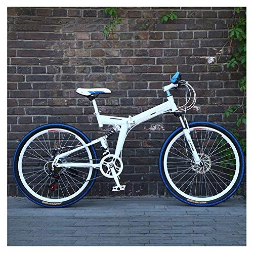Folding Bike : Outdoor sports 26 Inch Mountain Bike, High Carbon Steel Folding Frame, Dual Suspensions, 27 Speed, with Double Disc Brake, Unisex