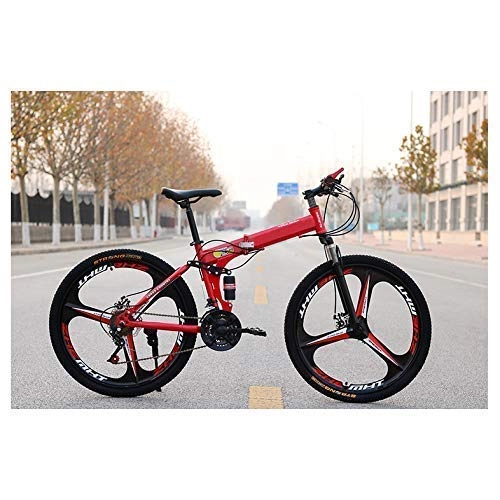 Folding Bike : Outdoor sports Bike 24 Speed, Mountain Bike, 16Inch Bicycle, Folding Bike Disc Brakes, Carbon Steel Frame, Fork Suspension Can Be Locked (Color : Red)