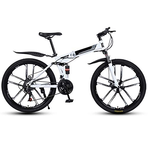 Folding Bike : Outdoor sports Folding Bike 27 Speed Mountain Bike 26 Inches Off-Road Wheels Dual Suspension Bicycle And Double Disc Brake