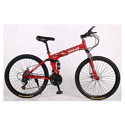 Folding Bike : Outdoor sports Folding Mountain Bike 21 Speed Bicycle Dual Suspension High Carbon Steel Foldable Frame 26" Off-Road Wheels