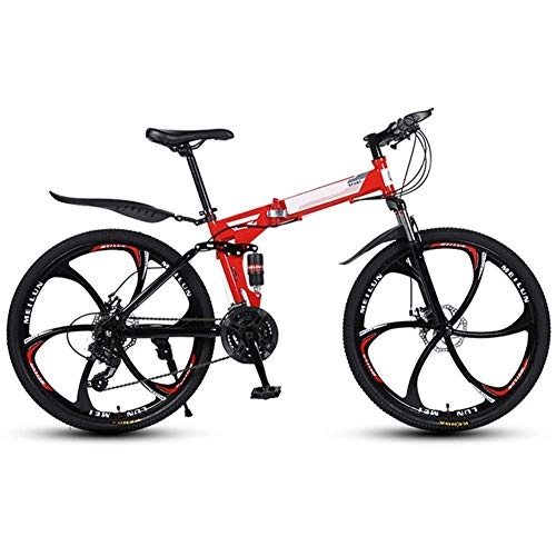 Folding Bike : Outdoor sports Folding Mountain Bike 21 Speed Bicycle Full Suspension Foldable High Carbon Steel Frame 26" Double Disc Brake