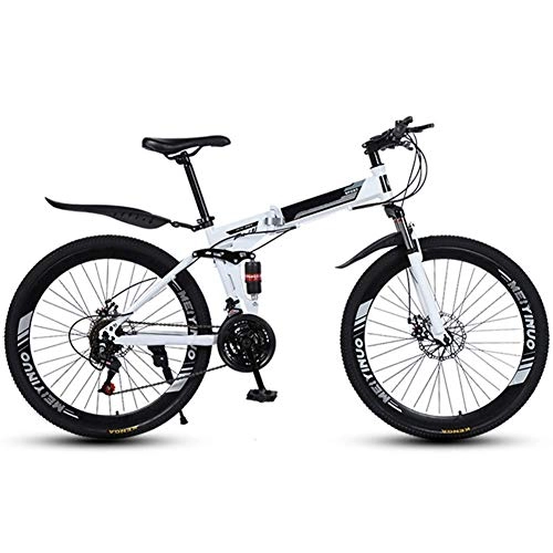 Folding Bike : Outdoor sports Folding Mountain Bike 21 Speed Mountain Bike 26 Inches Dual Suspension Bicycle And Double Disc Brake