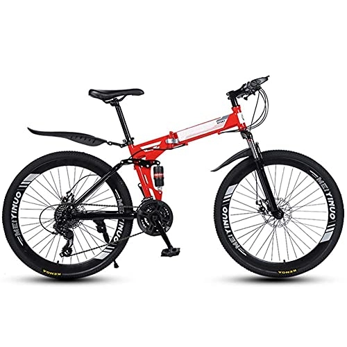 Folding Bike : Outdoor sports Folding Mountain Bike 21 Speed Mountain Bike 26 Inches Dual Suspension Bicycle And Double Disc Brake (Color : Black)
