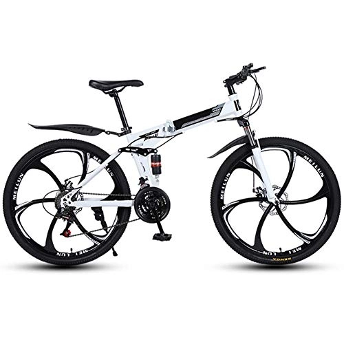 Folding Bike : Outdoor sports Folding Mountain Bike 24 Speed Full Suspension Bicycle 26 Inch Bike Mens Disc Brakes with Foldable High Carbon Steel Frame