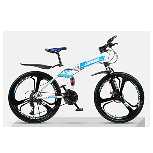 Folding Bike : Outdoor sports Folding Mountain Bike 27 Speed Dual Suspension Bicycle 26 Inch MTB Mens Dual Disc Brakes