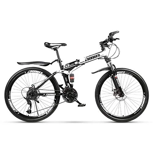 Folding Bike : Outdoor sports Folding Mountain Bike 30 Speed Bicycle Full Suspension Bicycle Foldable Frame 26" Spoke Wheels