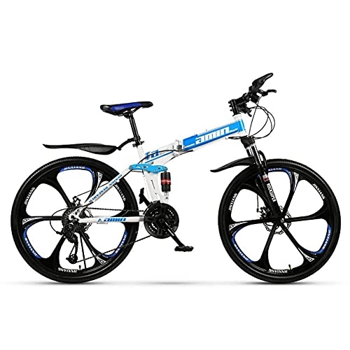Folding Bike : Outdoor sports Mountain Bike 26 Inch Wheel Steel Frame Spoke Wheels Dual Suspension Road Bicycle 21 Speed Folding Bike (Color : White)