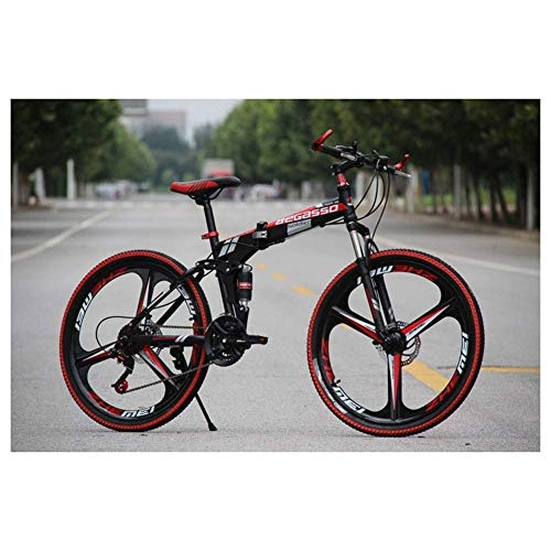 Folding Bike : Outdoor sports Mountain Bike 26 Inches 3 Spoke Wheels Full Suspension Folding Bike 21-30 Speeds MTB Bicycle with Dual Disc Brakes