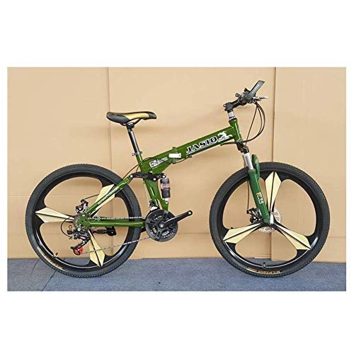 Folding Bike : Outdoor sports Mountain Bike, Folding Bike, 26" Inch 3Spoke Wheels HighCarbon Steel Frame, 27 Speed Dual Suspension Folding Bike with Disc Brake (Color : Red)