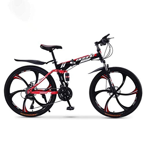 Folding Bike : Outdoor sports Mountain Bike Folding Bikes, 21-Speed Double Disc Brake Full Suspension Anti-Slip, Off-Road Variable Speed Racing Bikes for Men And Women