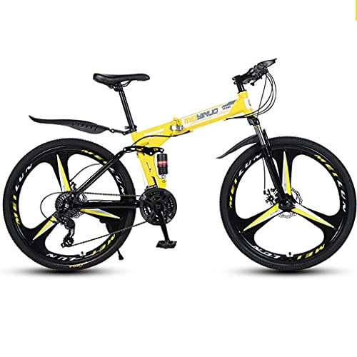 Folding Bike : Outroad Bicycle Mountain Folding Bike 26 Inch 24-Speed Dual Disc Brakes Full Suspension Non-Slip for Adult Or Teens Women Men, Yellow
