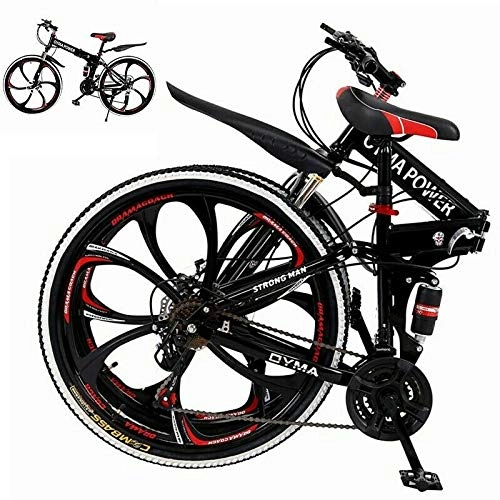 Folding Bike : Outroad Mountain Bike 21 Speed 26 Inch Folding Bike Double Disc Brake Bicycles Front Shock Absorber, High Carbon Steel, Aluminum Alloy Wheels