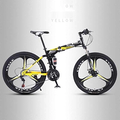 Folding Bike : Outroad Mountain Bike 24 / 27 Speed 3 Spoke 26-inch Wheels Double Disc Brake Bicycle Folding Bike for Adult Teens (Color : Yellow, Size : 27 speed)