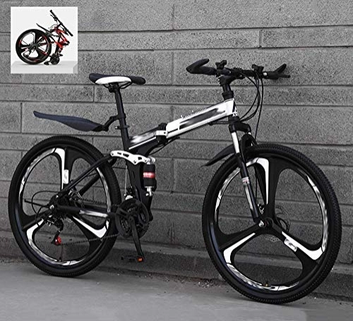 Folding Bike : Ouumeis Folding Mountain Bikes 24 Inch 21 / 24 / 27 / 30 Speed Variable All Terrain Quick Foldable Adult Mountain Off-Road Bicycle High Carbon Steel Frame Double Shock Absorption, A, 21 Speed