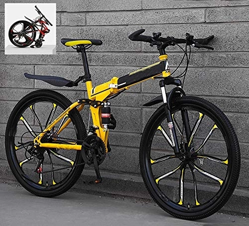 Folding Bike : Ouumeis Folding Mountain Bikes 24 Inch 21 / 24 / 27 / 30 Speed Variable All Terrain Quick Foldable Adult Mountain Off-Road Bicycle High Carbon Steel Frame Double Shock Absorption, A, 30 Speed