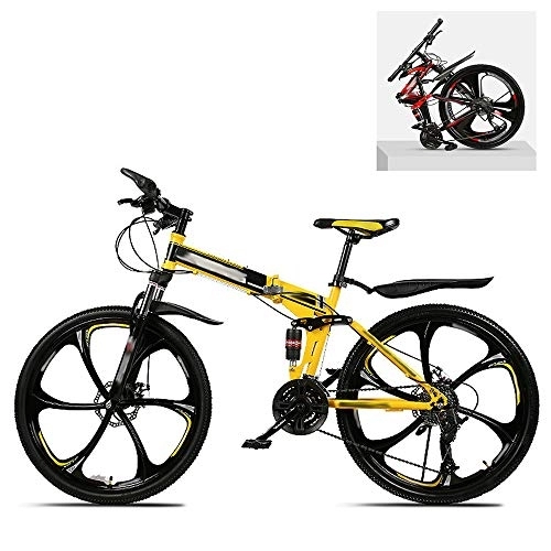 Folding Bike : Ouumeis Folding Mountain Bikes 24 Inch 21 / 24 / 27 / 30 Speed Variable All Terrain Quick Foldable Adult Mountain Off-Road Bicycle High Carbon Steel Frame Double Shock Absorption, B, 21 Speed