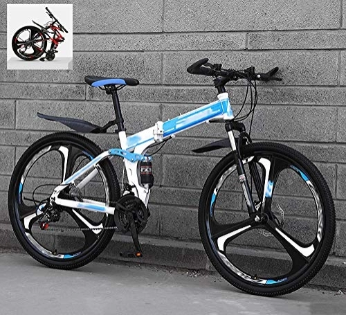 Folding Bike : Ouumeis Folding Mountain Bikes 24 Inch 21 / 24 / 27 / 30 Speed Variable All Terrain Quick Foldable Adult Mountain Off-Road Bicycle High Carbon Steel Frame Double Shock Absorption, B, 24 Speed