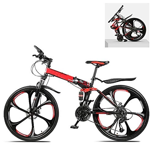 Folding Bike : Ouumeis Folding Mountain Bikes 24 Inch 21 / 24 / 27 / 30 Speed Variable All Terrain Quick Foldable Adult Mountain Off-Road Bicycle High Carbon Steel Frame Double Shock Absorption, D, 30 Speed
