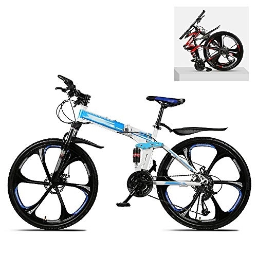 Folding Bike : Ouumeis Folding Mountain Bikes 26 Inch 21 / 24 / 27 / 30 Speed Variable All Terrain Quick Foldable Adult Mountain Off-Road Bicycle High Carbon Steel Frame Double Shock Absorption, A, 30 Speed