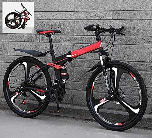 Folding Bike : Ouumeis Folding Mountain Bikes 26 Inch 21 / 24 / 27 / 30 Speed Variable All Terrain Quick Foldable Adult Mountain Off-Road Bicycle High Carbon Steel Frame Double Shock Absorption, C, 24 Speed
