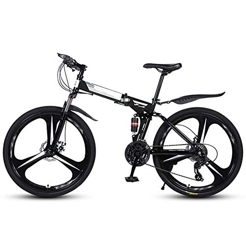 Folding Bike : Ouumeis Folding Mountain Bikes 26 Inch 3 Cutter Wheels Men Women General Purpose All Terrain Adult Quick Foldable Bicycle High Carbon Steel Frame Variable Speed Double Shock Absorption, Black, 21 Speed