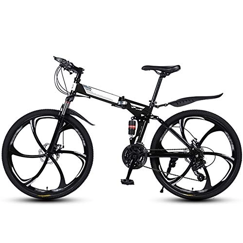 Folding Bike : Ouumeis Folding Mountain Bikes 26 Inch 6 Cutter Wheels Men Women General Purpose All Terrain Adult Quick Foldable Bicycle High Carbon Steel Frame Variable Speed Double Shock Absorption, Black, 27 Speed