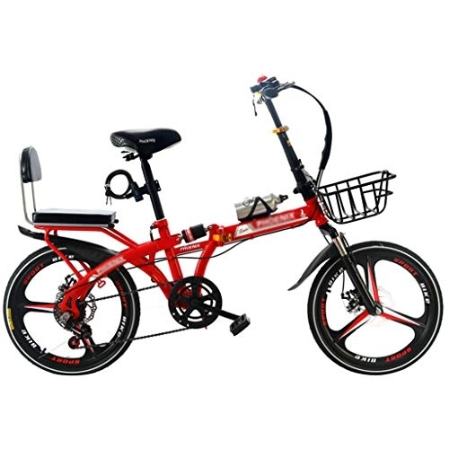 Folding Bike : Ownlife 16inch / 20inch Folding Bikes Adult Folding Bicycles Portable Suspension Small Adult Speed Bike (Color : Red, Size : 16inch)