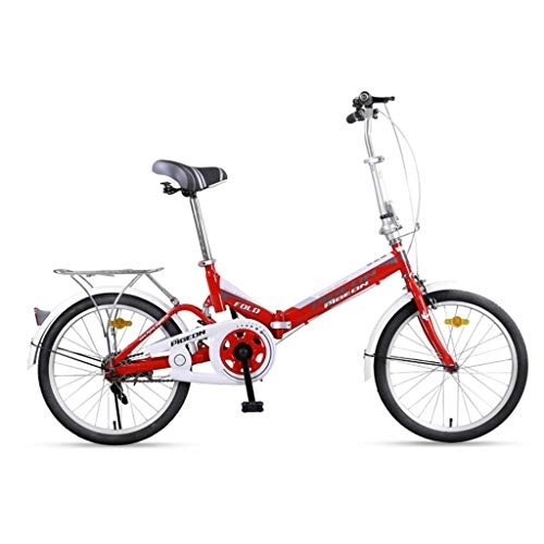 Folding Bike : Ownlife 20 Inch Portable Quick Folding Bicycle Speed Double Disc Brake Shock Absorption Aluminum Alloy Rim Student Adult Men and Women (Color : Red)