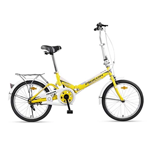 Folding Bike : Ownlife 20 Inch Portable Quick Folding Bicycle Speed Double Disc Brake Shock Absorption Aluminum Alloy Rim Student Adult Men and Women (Color : Yellow)
