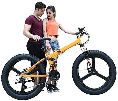 Folding Bike : Painting 24-Inch Folding Snowmobile 4.0 Super Wide Big Tire Mountain Bike Double Disc Brake Adult Variable Speed Bicycle BXM bike (Size : 24 speed)