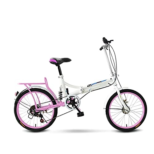 Folding Bike : paritariny Complete Cruiser Bikes, Folding Bicycle 20 Inch Speed Shock Absorption Portable Rear Drum Brake Adult Students Men and Women Small Bike (Color : White pink, Size : 20inch)