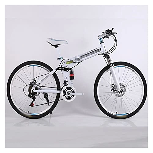 Folding Bike : paritariny Complete Cruiser Bikes, Mountain bike bicycle 24 and 26 inch 24 / 27 / 30 speed folding mountain bicycle adult Double disc bike spoke wheel bicycle (Color : White, Size : 21)