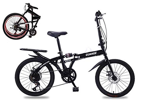 Folding Bike : PARTAS Travel Convenience Commute - 20 Inch Folding Bicycle Shift Cycling Adult Students Travel Convenience Commute - Double Disc Damping Means of Transport Work Or School, Black