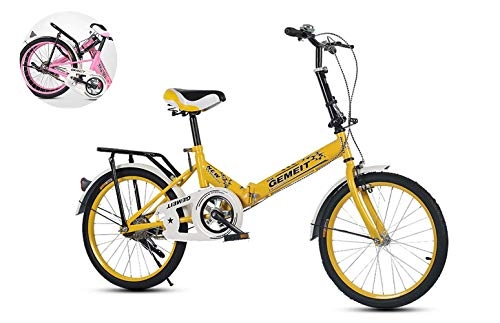 Folding Bike : PARTAS Travel Convenience Commute - 20-Inch Folding Bike Mini Bike Mini Bike Adult Women Work Or School Children Folding Bicycle Student Car, Yellow, 20
