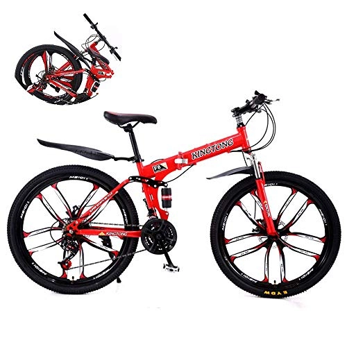Folding Bike : PARTAS Travel Convenience Commute - Folding Mountain Bike Shock Absorber 26 Inch Bicycle Shift Folded Mountain Bike 24 Adult Students Vehicle Speed / Speed ?27, Red, 24 speed