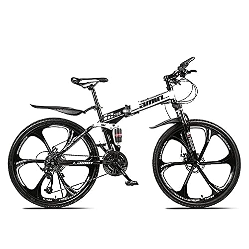 Folding Bike : PBTRM 24 / 26 Inch Mountain Bikes, 21 / 24 / 27 Speed Foldable Mountain Bike, High-Carbon Steel Frame, Hardtail Bicycles, Dual Disc Brake And Double Suspension Mens Bicycle, C26, 27 Speed