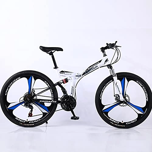 Folding Bike : PBTRM Folding Mountain Bike City Bike 24 Inch / 26 Inch, High-Carbon Steel Folding Frame, Double Shock Absorption Front And Rear, Double Disc Brakes, White, 24 inch / 26 inch