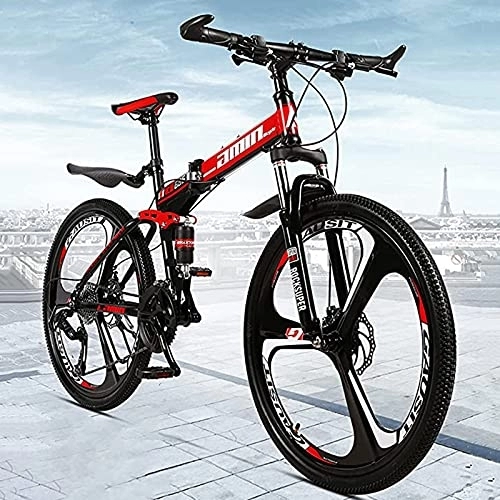 Folding Bike : PBTRM High-Carbon Steel Frame Mountain Bikes, 24" / 26" Foldable Hardtail Bicycles, 21 / 24 / 27 Speed Bicycle, Dual Disc Brake And Double Suspension for Women Men Adults, 24", 24speed