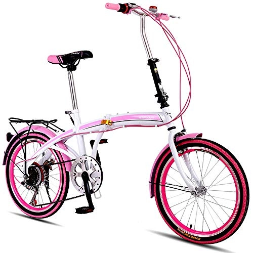 Folding Bike : peipei Folding Bicycle 20 Inch Variable Speed Student Men and Women Bike Adult Double Disc Brake Young People-Pink_20inch
