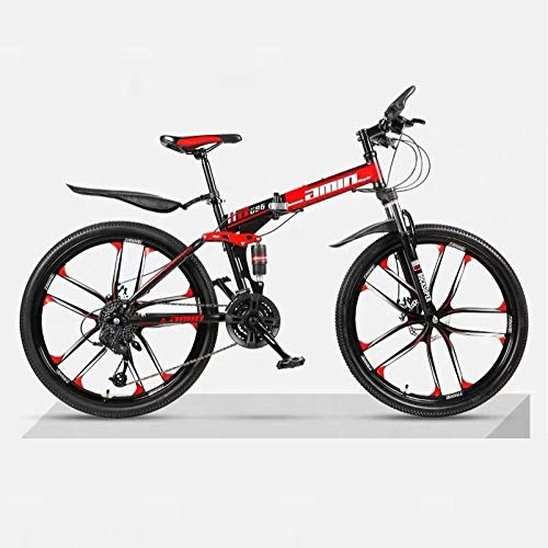Folding Bike : PengYuCheng Full suspension mountain folding bicycle 24 speed bicycle 26 inch men's mountain bike disc brake city bicycle, fully adjustable front and rear suspension, off-road bicycle q1