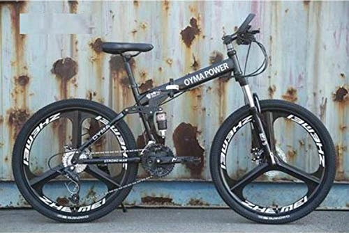 Folding Bike : PengYuCheng Full suspension mountain folding bicycle 27-speed bicycle 26 inch men's mountain bike disc brake city bicycle, fully adjustable front and rear suspension, off-road bicycle