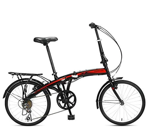 Folding Bike : PFSYR Mountain Folding Bike, Student Adult Bicycle Off-road Racing Touring Bike, 20Inch Shock Absorption Double V Brake Bicycle, Light Portable Quickly Folding (Color : Black red, Size : 20Inch)