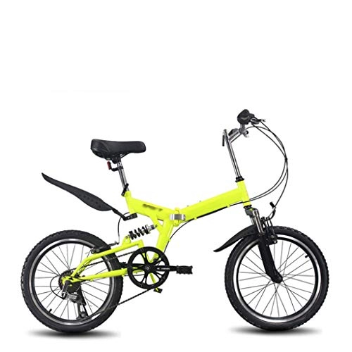 Folding Bike : PHH 20 Inch Shock-absorbing Folding Variable Speed Bicycle Female Male Adult Student Ultralight Portable Folding Leisure Bicycle (Color : Yellow)