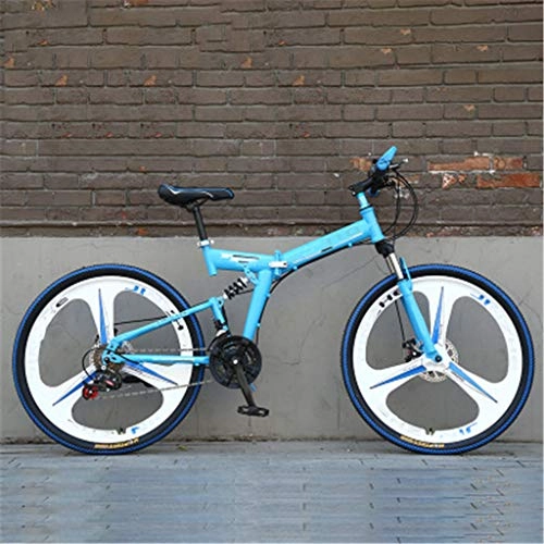 Folding Bike : PHY Mens Mountain Bike 24 / 26 Inch 21 Speed Folding Blue Cycle with Disc Brakes, 24 inch