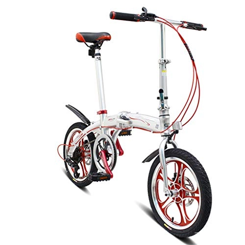 Folding Bike : PHY Portable Mini Folding Bicycle Lightweight Aluminum Bicycle 16" with 6 Speed Double Disc Brake Foldable Cycling Bicycle, White