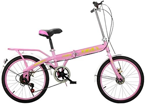 Folding Bike : Pink Folding Bike Ultralight Portable 16 / 20 Inches Single Speed Adult Children Bicycle (Size : 20inch)
