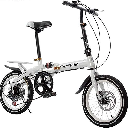 Folding Bike : Pkfinrd 14 Inch 16 Folding Speed Bicycles for Men And Women Children's Anti-Skid Shock Absorbers Mountain Bike - Wear-Resistant Anti-Skid Foldable, Green, 14inches (Color : White, Size : 16inches)