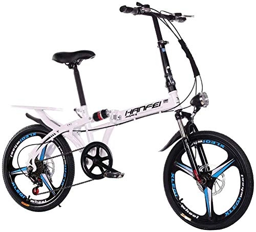 Folding Bike : Pkfinrd 16 Inch 20 Inch Folding Speed Mountain Bike - Adult Car Student Folding Car Men And Women Folding Speed Bicycle Damping Bicycle, Black, 20inches (Color : White, Size : 16inches)