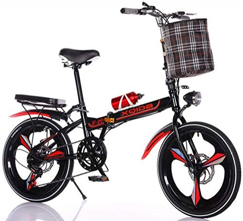 Folding Bike : Pkfinrd 20 Inch Folding Bicycle Shifting - Men And Women Shock Absorber Bicycle - Adult Children Student Bicycle Road Bike, Black (Color : Red)