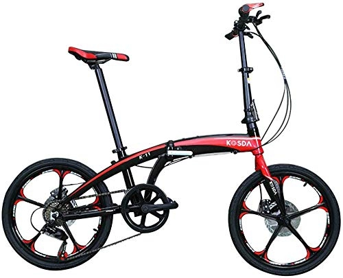 Folding Bike : Pkfinrd 20 Inch Folding Bicycle Shifting - Men's And Women's Bicycles - Adult Children's Students Aluminum Ultralight Portable Folding Bicycle, Yellow (Color : Red)
